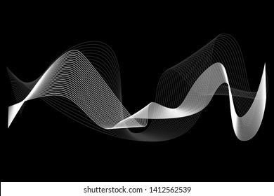 Creative White Wave Lines Design elements. Wave of many glittering lines isolated on black background. Suitable for website.