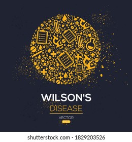 Creative (Wilson's) disease Banner Word with Icons ,Vector illustration.	