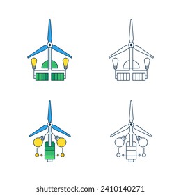 Creativo Conjunto de Ilustración Geométrica De La Bombilla De La Turbina Del Molino Del Viento
