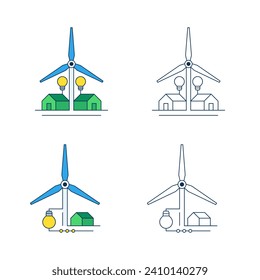 Leuchtturbinen-Leuchtturm für kreative Windkraftanlagen, Leuchtturm Grüne Energie, geometrische Illustrationssatz