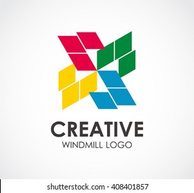 Creative windmill of rainbow motion abstract vector and logo design or template color spiral business icon of company identity symbol concept