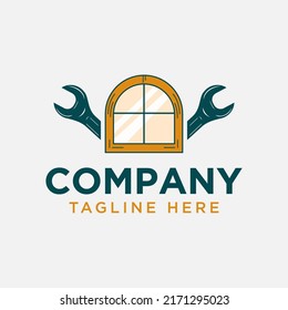 Símbolo de logotipo de martillo de reparación de ventanas creativas Ilustración vintage