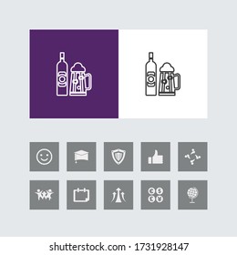 Creative Wine Bottle and glass Line Icon with Bonus Icons. 