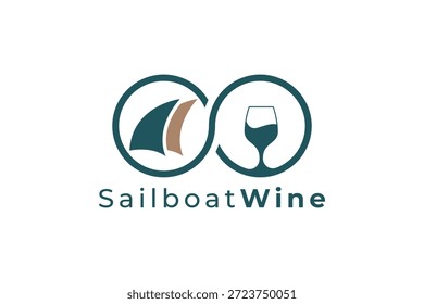 Logotipo creativo del velero de la botella de vino para los bares de vino, las bodegas costeras y la marca de lujo