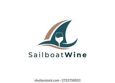 Logotipo creativo del velero de la botella de vino para los bares de vino, las bodegas costeras y la marca de lujo
