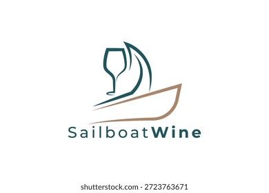 Logotipo creativo del velero de la botella de vino para los bares de vino, las bodegas costeras y la marca de lujo