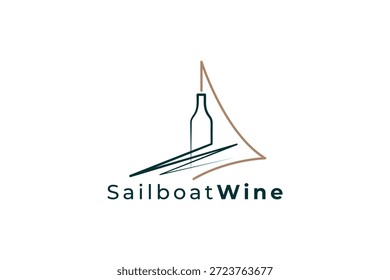 Logotipo creativo del velero de la botella de vino para los bares de vino, las bodegas costeras y la marca de lujo