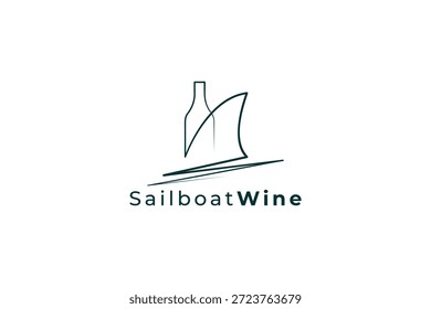Logotipo creativo del velero de la botella de vino para los bares de vino, las bodegas costeras y la marca de lujo