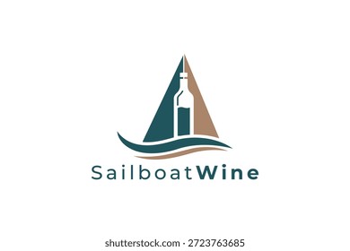 Logotipo creativo del velero de la botella de vino para los bares de vino, las bodegas costeras y la marca de lujo