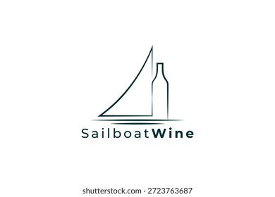 Logotipo creativo del velero de la botella de vino para los bares de vino, las bodegas costeras y la marca de lujo