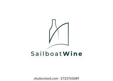 Logotipo creativo del velero de la botella de vino para los bares de vino, las bodegas costeras y la marca de lujo