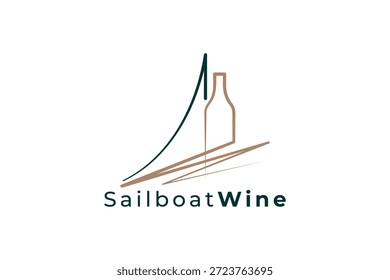 Logotipo creativo del velero de la botella de vino para los bares de vino, las bodegas costeras y la marca de lujo