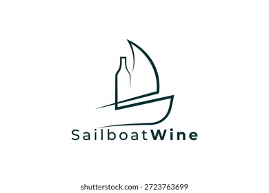 Logotipo creativo del velero de la botella de vino para los bares de vino, las bodegas costeras y la marca de lujo