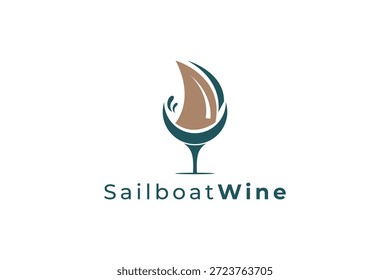 Logotipo creativo del velero de la botella de vino para los bares de vino, las bodegas costeras y la marca de lujo