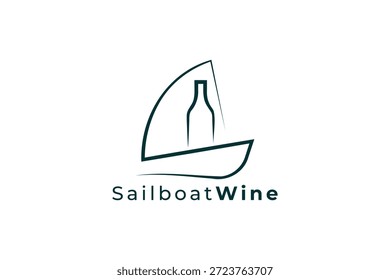 Logotipo creativo del velero de la botella de vino para los bares de vino, las bodegas costeras y la marca de lujo