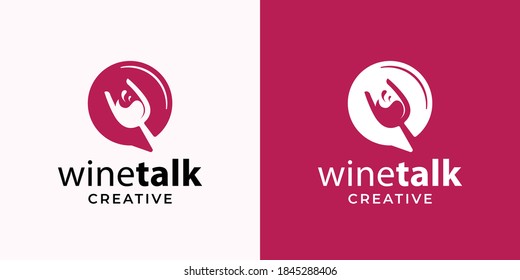 Creative wine with chat symbol talk logo design inspiration template