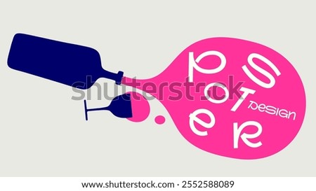 Creative wine design with a spilled bottle forming a bold and dynamic splash of typography, representing a playful and artistic wine concept.
