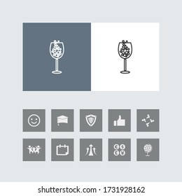 Creative Wine Glass Line Icon with Bonus Icons. 