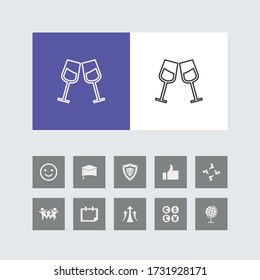 Creative Wine Glass Line Icon with Bonus Icons. 