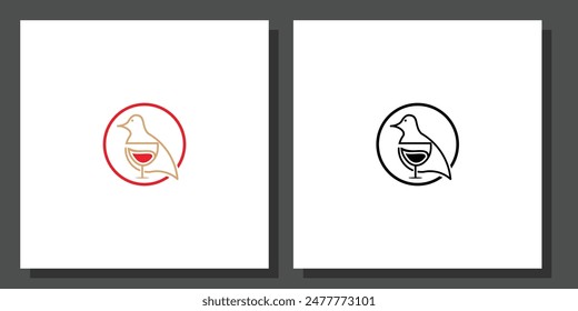 Creative wine logo with combination bird , wine bird logo , premium vector