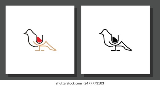 Logo de vino creativo con combinación de pájaro , logo de pájaro vinícola , Vector premium