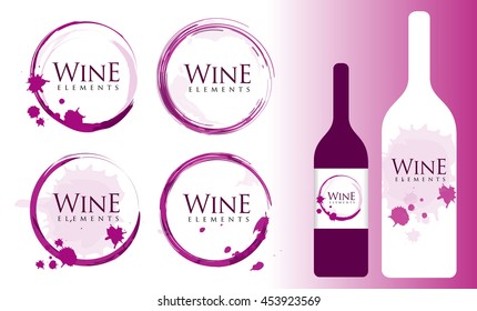 Creative Wine Logo Stain Set. Badges and labels elements for wine made with stains and splashes. Wine Bottle Design.