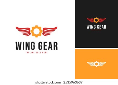 Creative wing with gear logo design symbol vector