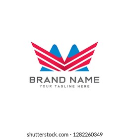 Creative wing sign with letter M vector logo design template Vector illustration