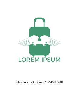 Creative Wings bag travel vector logo design. Traveling suitcase in flight vector design concept.