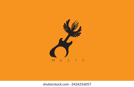 Creative Wings and guitar for rock music festival - logo, illustration, t shirt printing on a yellow background.