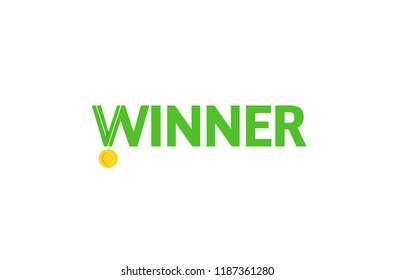 Creative Winner Text Medal Logo Symbol Vector Illustration