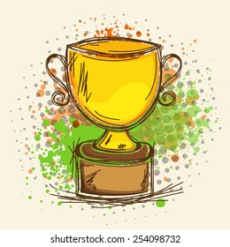 Copa ganadora creativa con un fondo de cosecha gris para el críquet.