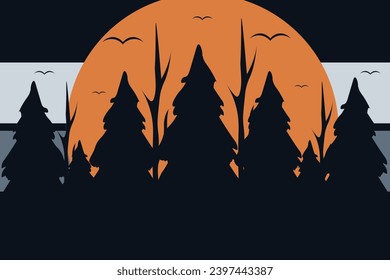 
Creative Winter Nature banner design. Template poster with Fir silhouette on Sunrise background. Nature background can used brochure, t-shirt print, card cover. Vector illustration with copy space