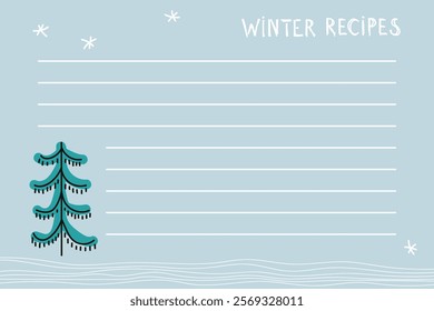 Creative winter recipe card design featuring decorative tree and blank spaces for entries