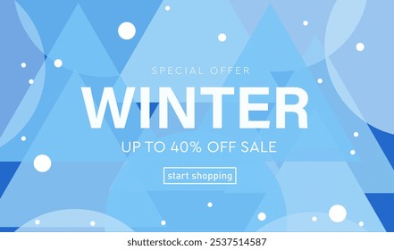 Vendas Criativas de inverno. Padrões de fundo 3D e design abstrato para publicidade, Web, mídias sociais, cartazes, banners, capas. Oferecendo 40% De Desconto. Ilustração de vetor.