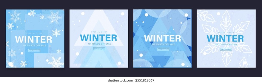 Creative Winter Sale Set. 3D Background Patterns and Abstract Design for Advertising, Web, Social Media, Posters, Banners, Covers. Offering 20%-50% Discount. Vector Illustration.