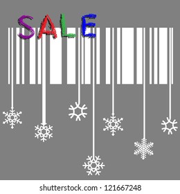 Creative winter sale vector with stylized snowflake and bar-code
