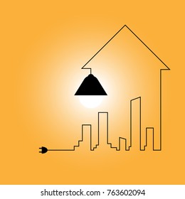 Creative wire of light bulb with buildings and landmarks, idea and inspiration concept. City with light bulb. Vector Illustration.