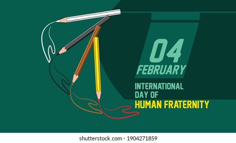 idea de diseño de tarjetas de deseo creativo para el 4 de febrero Día Internacional de la Fraternidad Humana. lápiz blanco, negro, marrón dibuja una mano de unión o de confianza con su propio color. normal para sangre roja humana. 