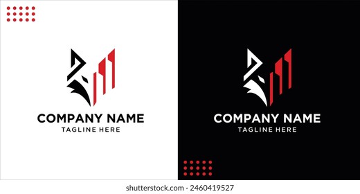 Creative wolf head and geometric building line logo design vector, design inspiration.