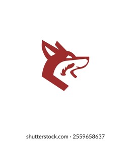 A creative wolf head minimal elegant logo symbol icon design vector silhouette design. Red wolf logo.