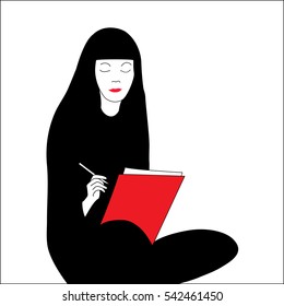 Creative woman in black clothes. Vector.