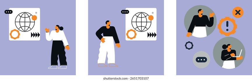 Creative Woman Characters Using Digital Devices Vector Set