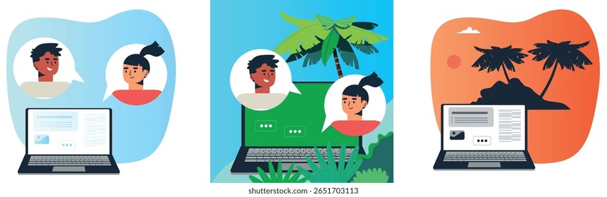 Personajes de mujer creativa usando dispositivos digitales Conjunto de Vectores