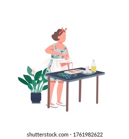 Creative woman flat color vector faceless character. Housewife make DIY soap. Recipe for craft. Creative self expression. Hobby isolated cartoon illustration for web graphic design and animation