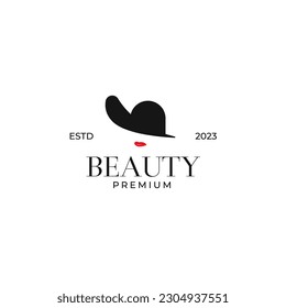 Creative woman with hat icon for beauty logo design illustration idea