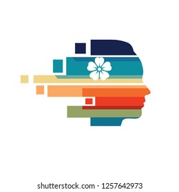 creative woman head colorful logo,  creative mind, beauty and art head logo concept