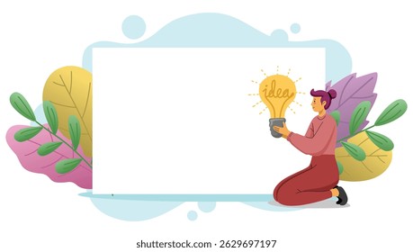 Creative woman with lightbulb sitting and smiling
