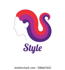 Creative woman profile with curved hair vector logo design. Character logotype symbols. Logo icon design