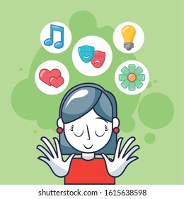creative woman with set accessories vector illustration design